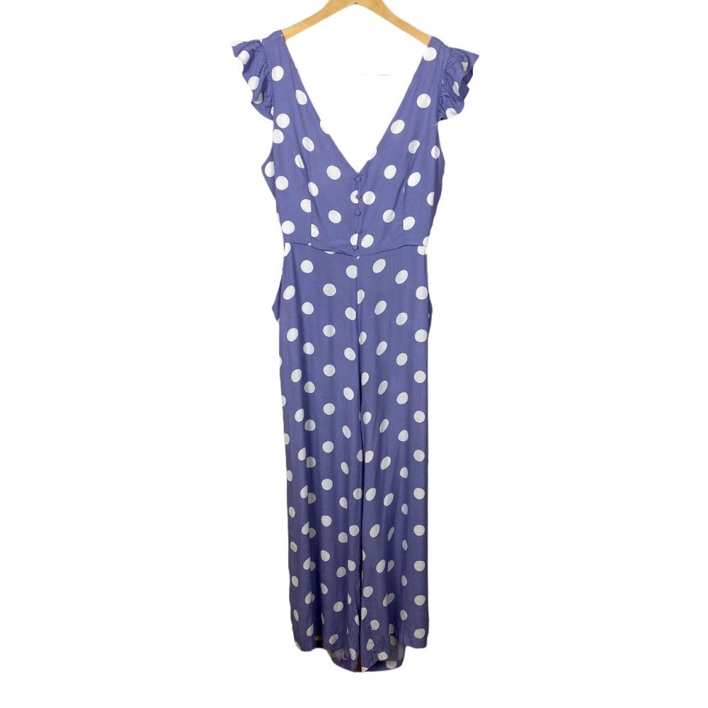 Know One Cares‎ Jumpsuit L Polka Dot Tie Open Back V-Neck Lavender Women